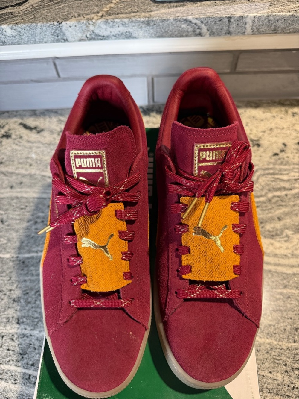Puma Men’s Burgundy & Gold Accent Suede Sneakers